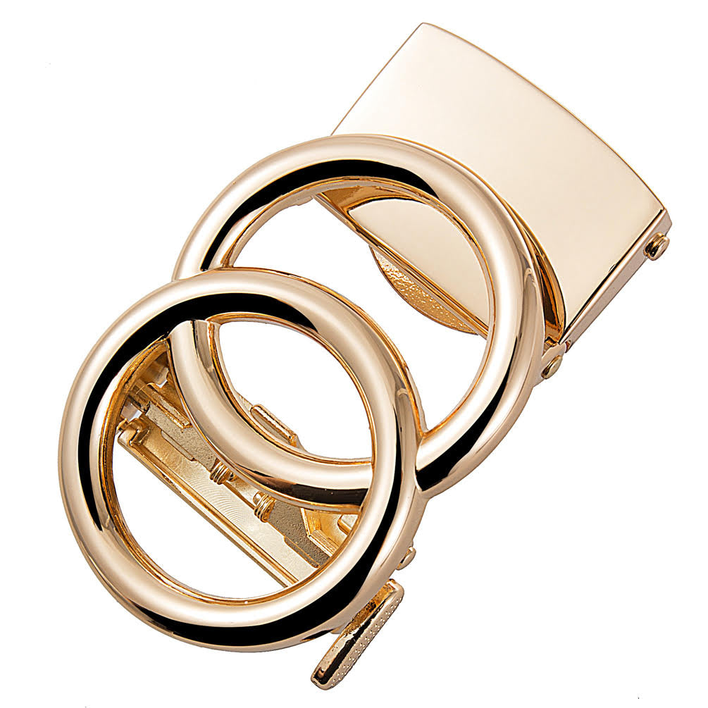 Affra gold double ring interchangeable buckle on a white background