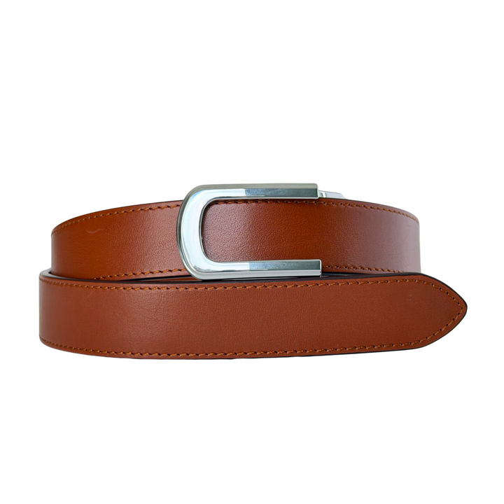 Affrā tan leather adjustable belt with silver rectangular buckle